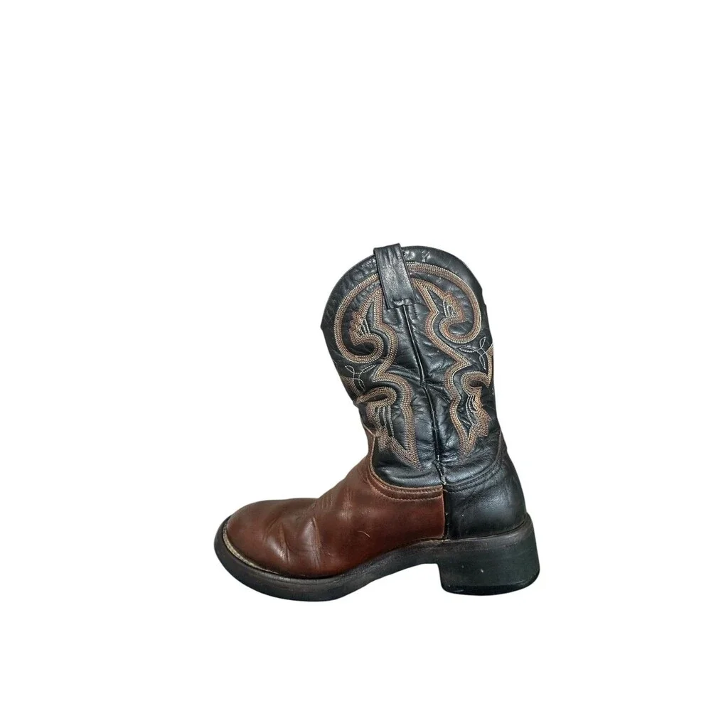 Vintage Roper Mens Brown Leather Cowboy Pull On Boots Size 8 Embroidered Spain